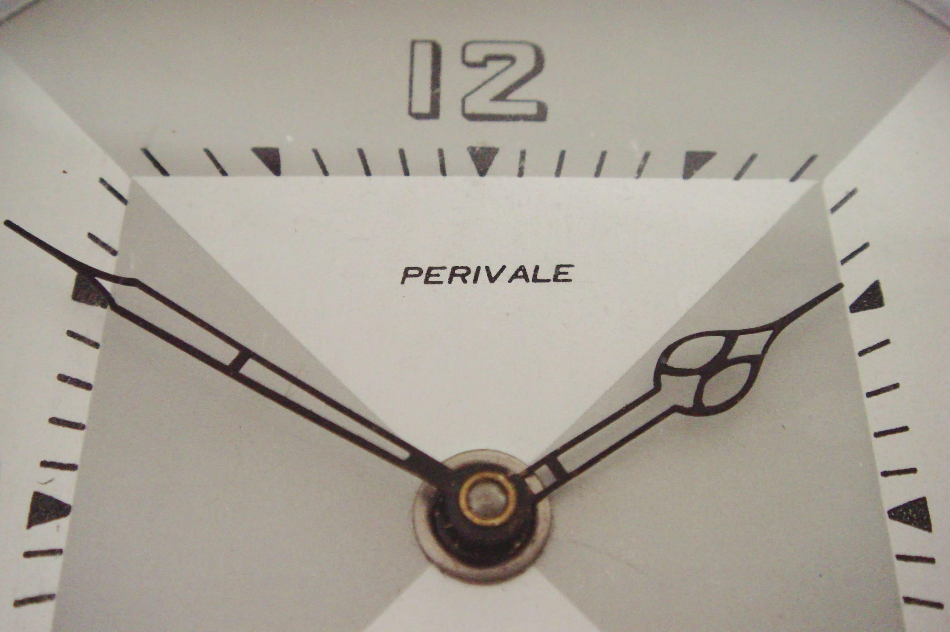 Metal English Art Deco Chrome & Green Enamel Octagonal Swivel Desk Clock by Perivale. For Sale