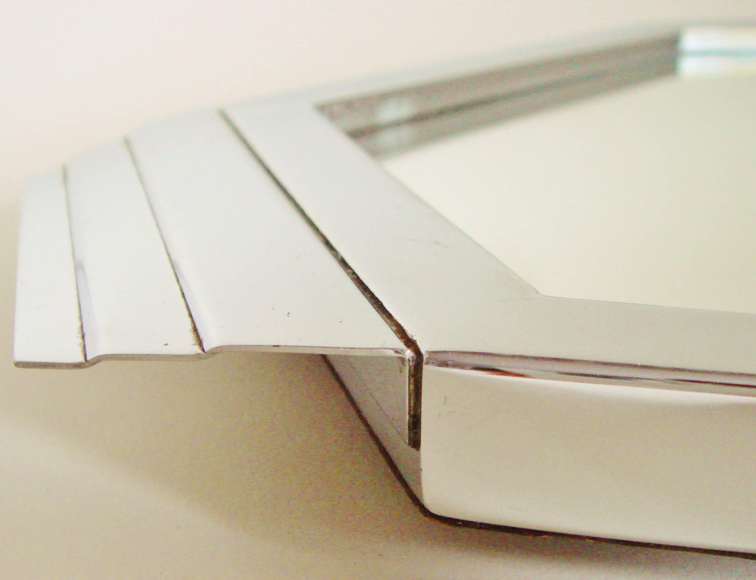 Plated Large Czechoslovakian Art Deco Geometric Chrome & Mirror Footed Cocktail Tray.