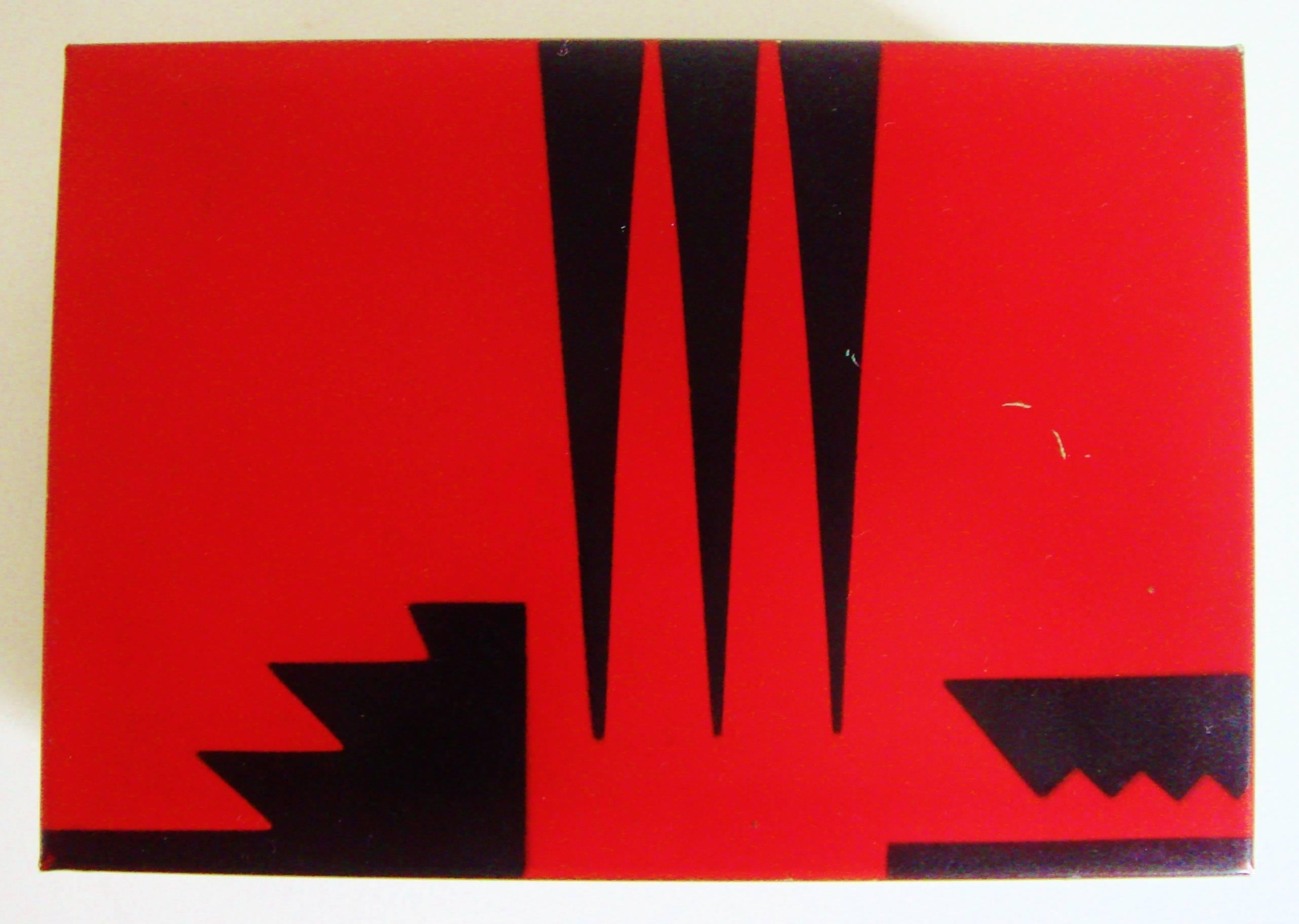 Mid-20th Century French Art Deco Geometric Red & Black Enameled, Metal & Cedar Lined Cheroot Box