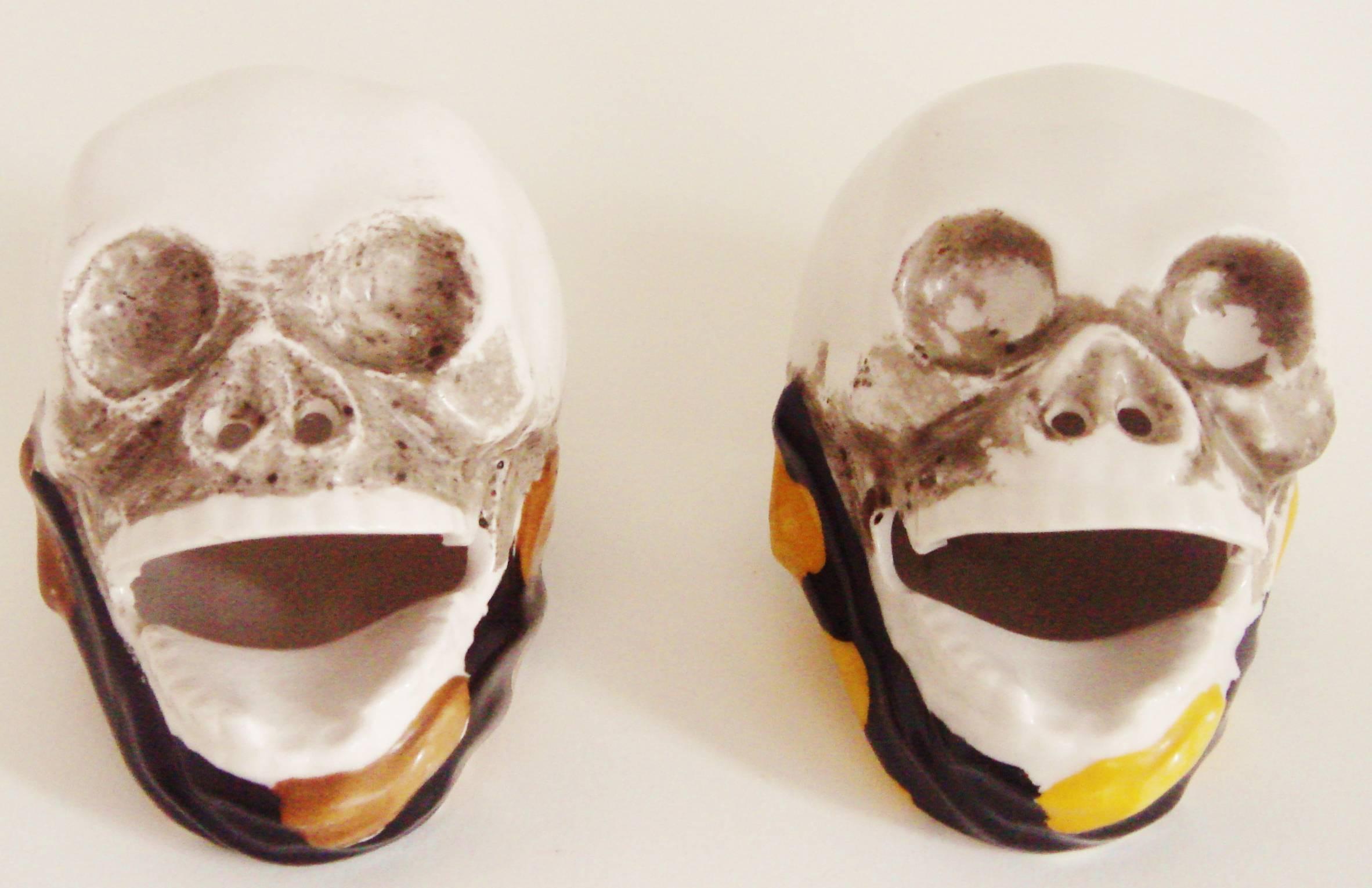 Mid-Century Modern Pair of Japanese Mid-Century Skull Ashtrays by Shafford Hand Decorated China.