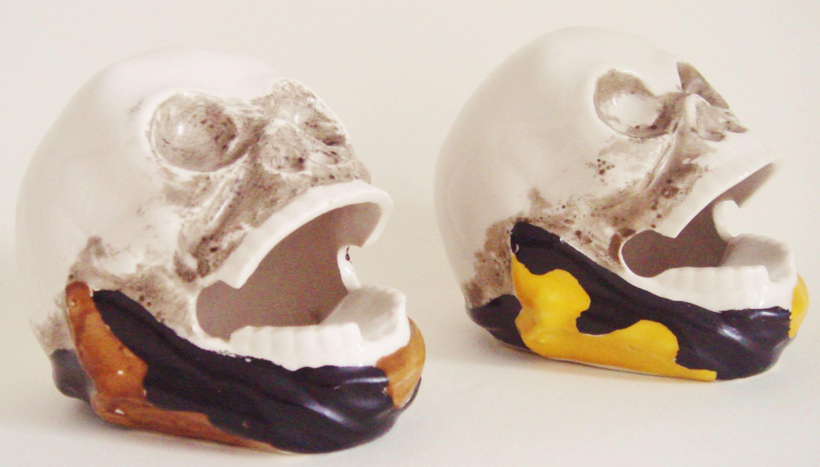 Pair of Japanese Mid-Century Skull Ashtrays by Shafford Hand Decorated China. 1