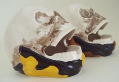 Pair of Japanese Mid-Century Skull Ashtrays by Shafford Hand Decorated China.