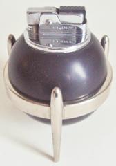 Japanese Mid-Century Chrome & Black Enameled Wood Wheel & Flint Table Lighter