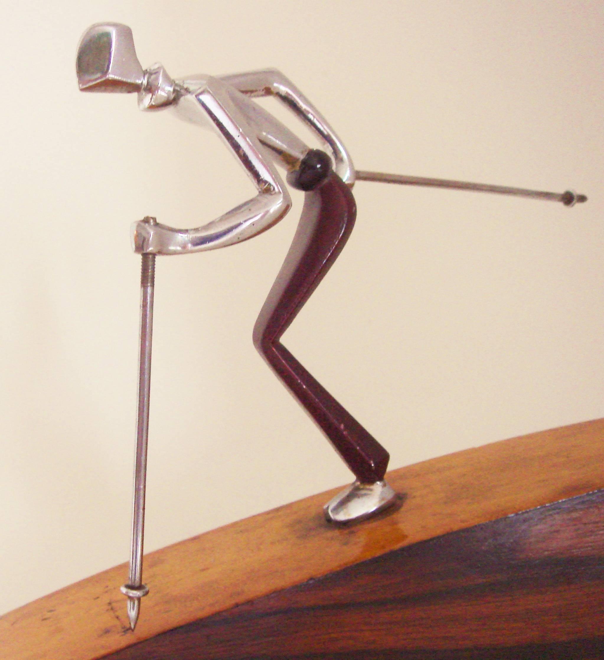 Italian Art Deco/Futurist Chrome and Palissandre Skier Clock by Veglia In Good Condition In Port Hope, ON