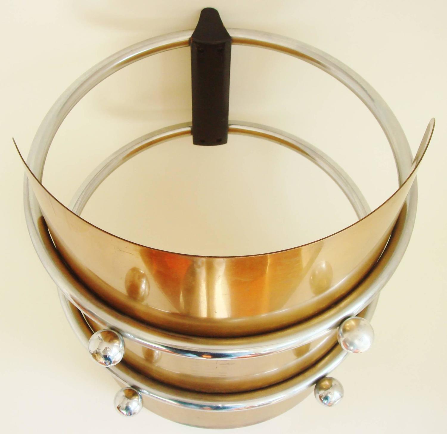 American Art Deco Chrome, Bronze and Wood Log Holder/Magazine Rack by