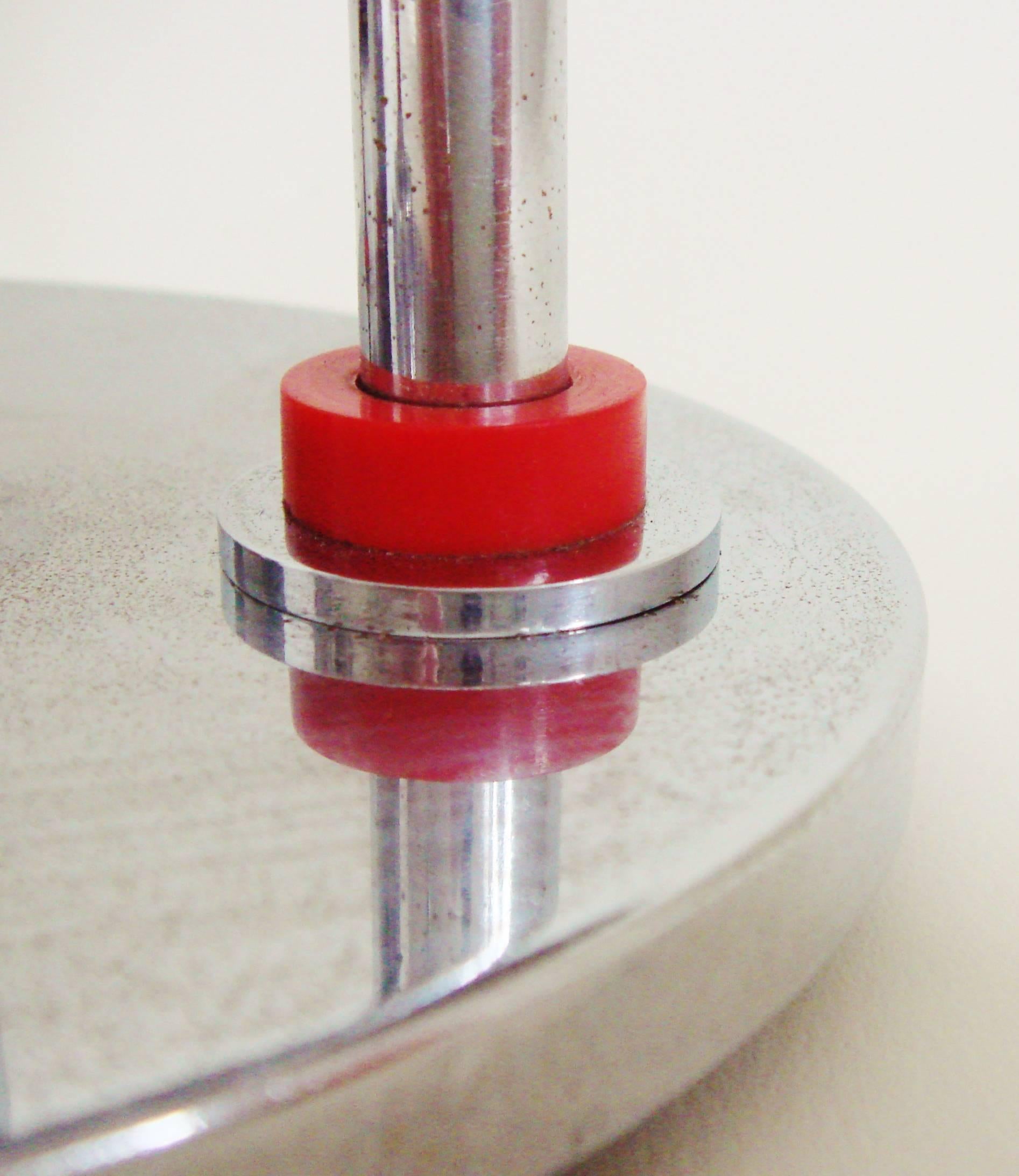 Bakelite German Art Deco Chrome & Red Galalith Mechanical Alarm Clock & Adjustable Lamp