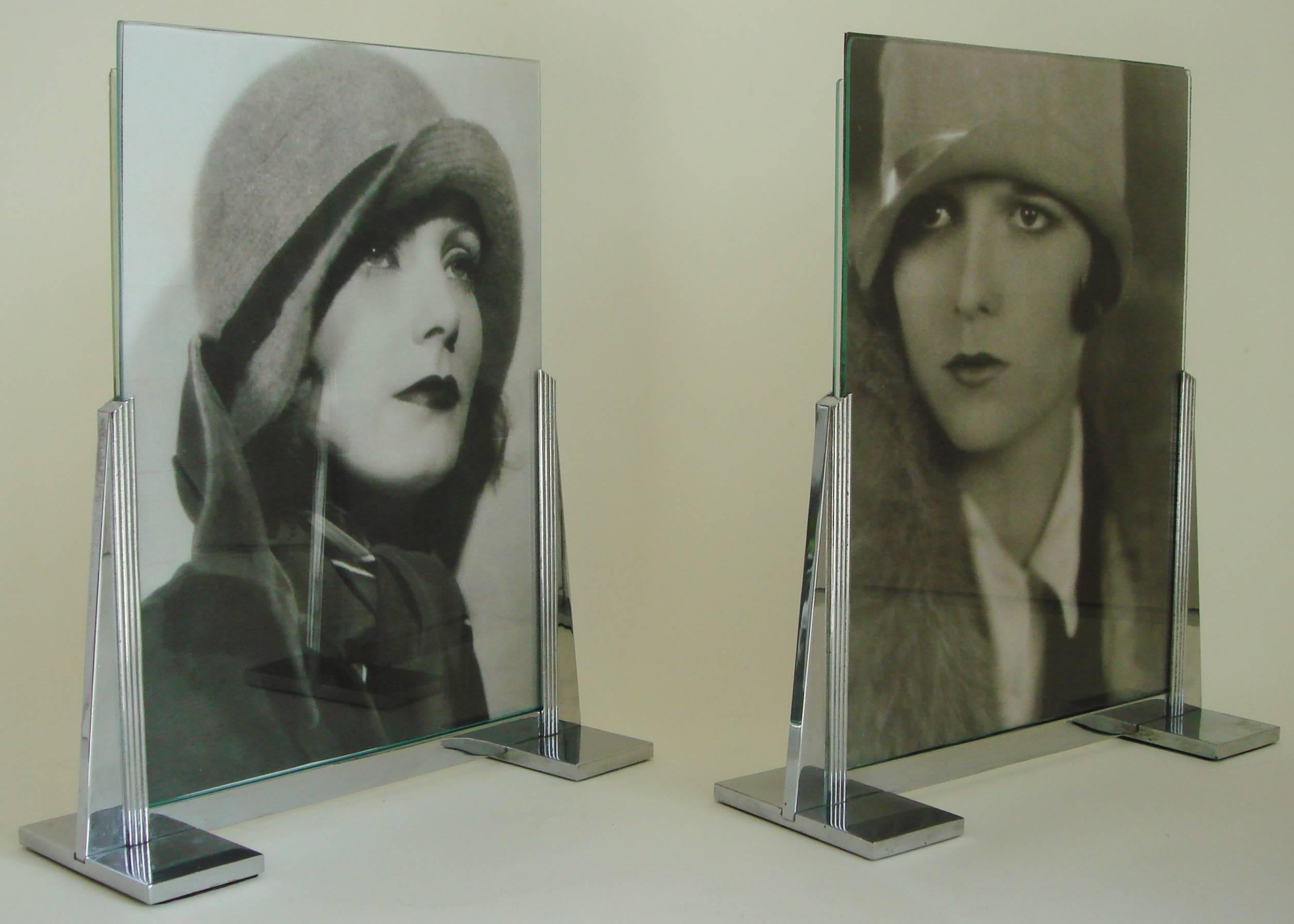 Mid-20th Century Pair of English Large Art Deco Chrome Picture Frames, Architectural & Reversible