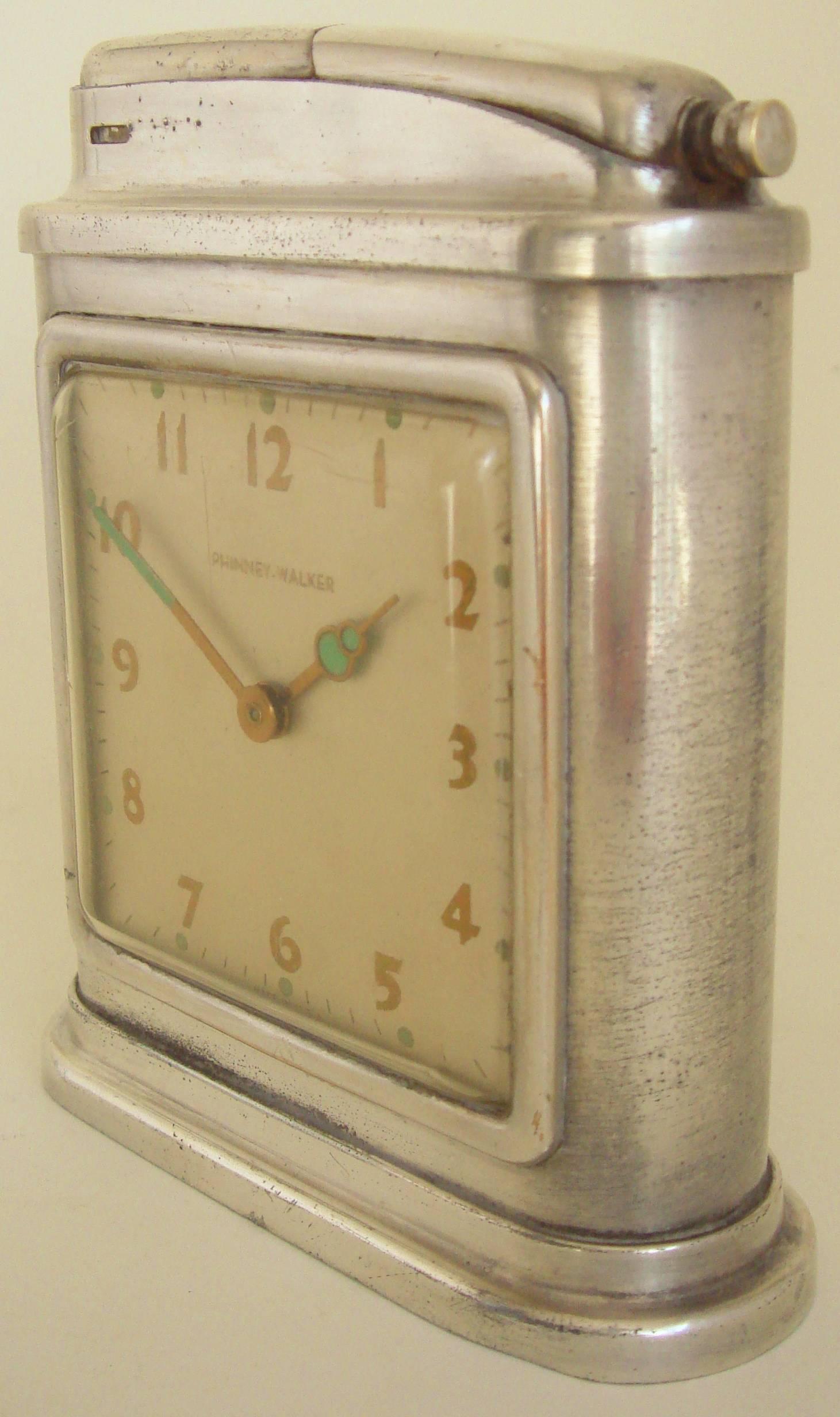 American Streamline Modern Automatic Clock and Table Lighter by Phinney-Walker In Good Condition In Port Hope, ON