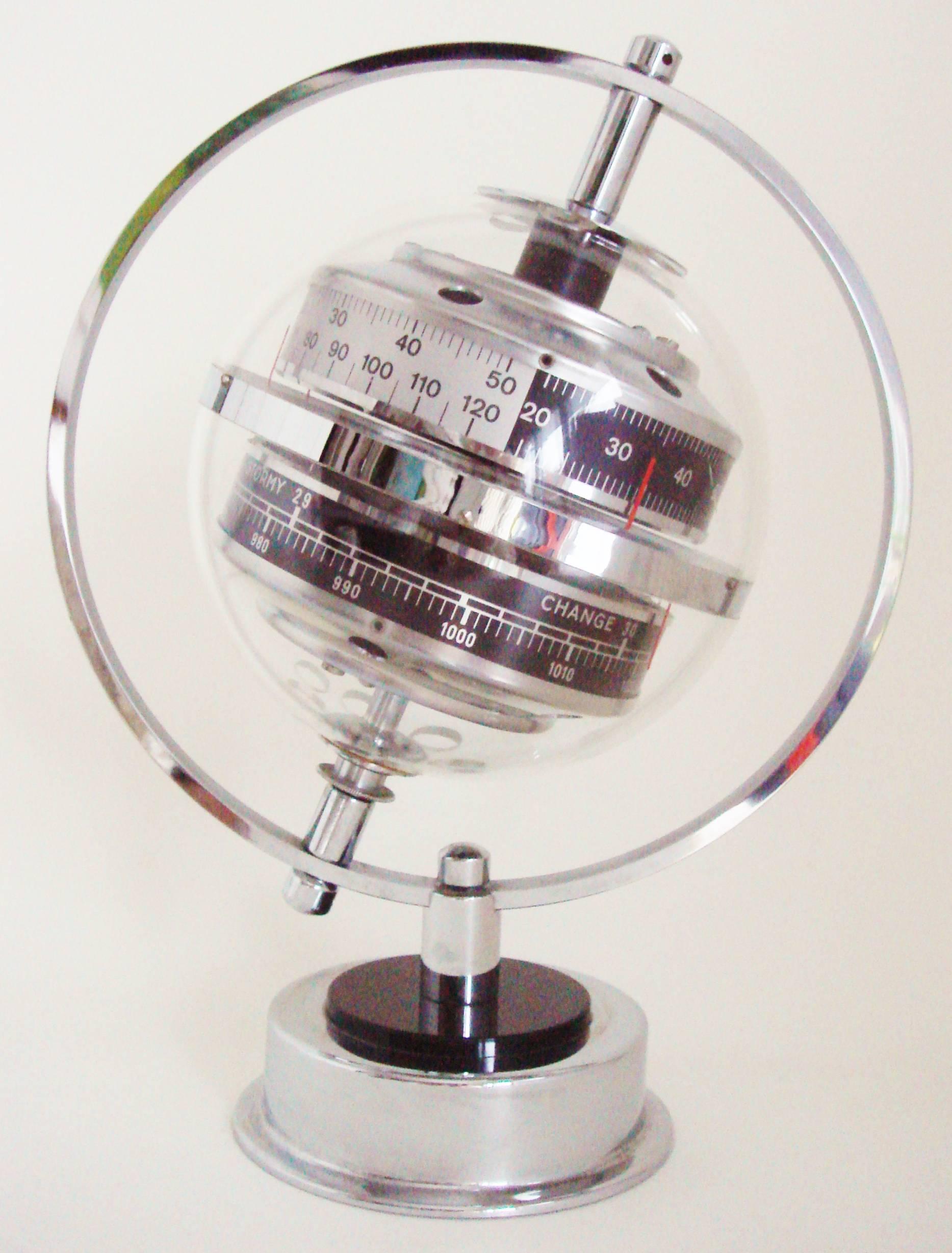 Mid-20th Century West German Space Age Chrome and Lucite Planet Desktop Weather Station by Huber
