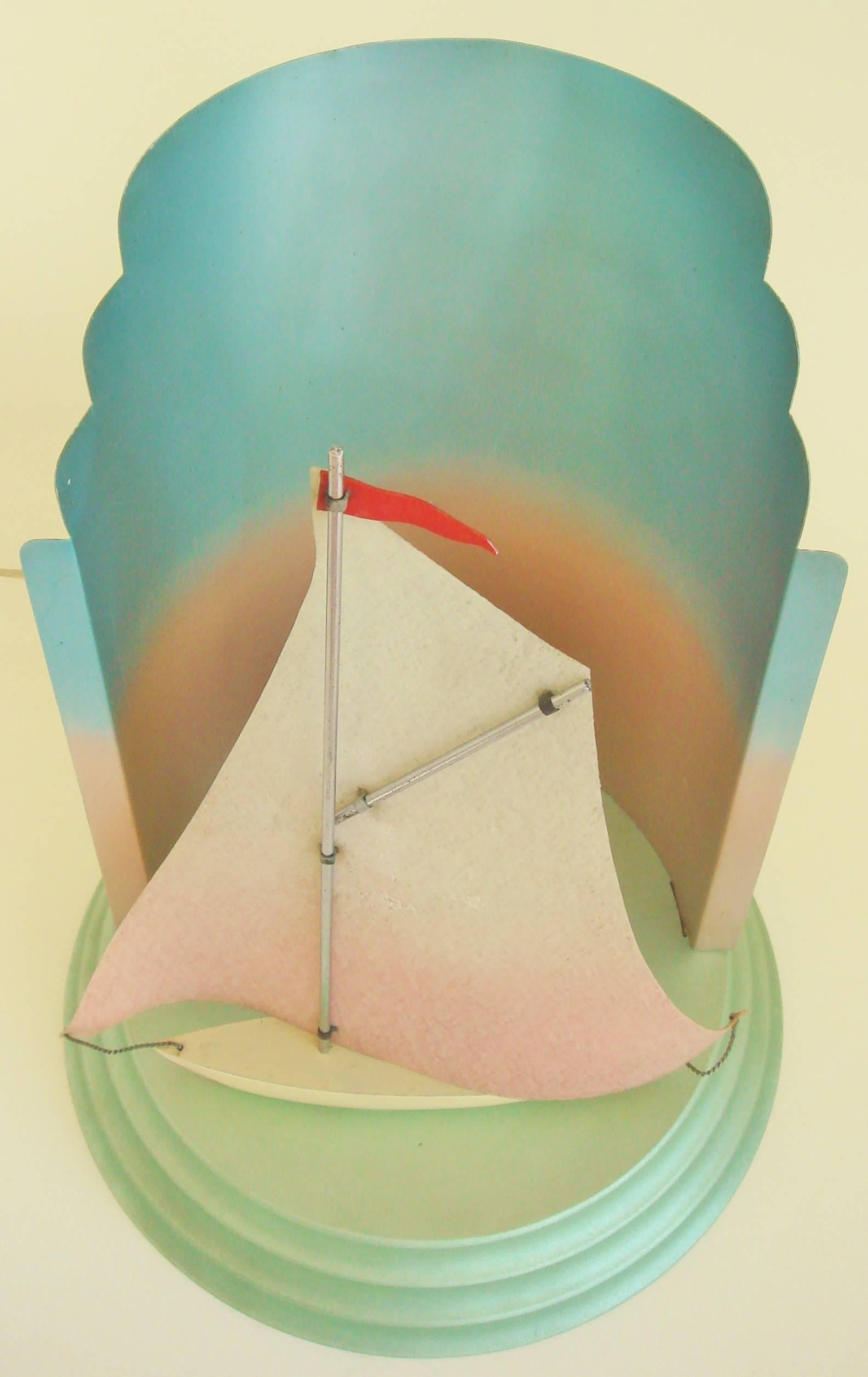Mid-20th Century English Art Deco Polychrome Anodized Aluminium Yacht Lamp by William Suckling