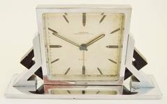 Swiss Art Deco Chrome and Black Enamel Geometric 8-Day Alarm Clock by Looping