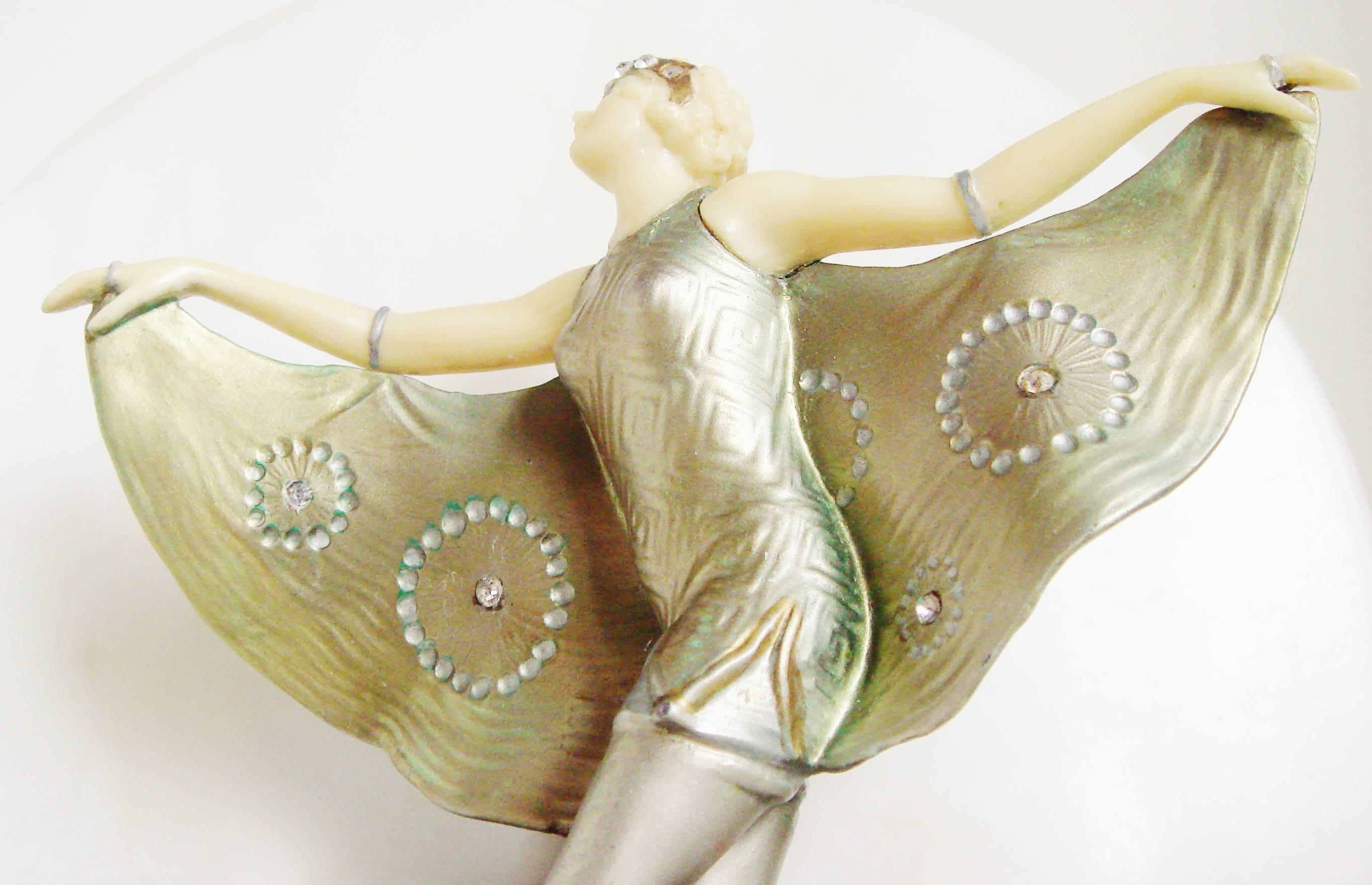 Cold-Painted French Art Deco Gerdago Cold Painted Figural Accent Lamp with Alabaster Shade