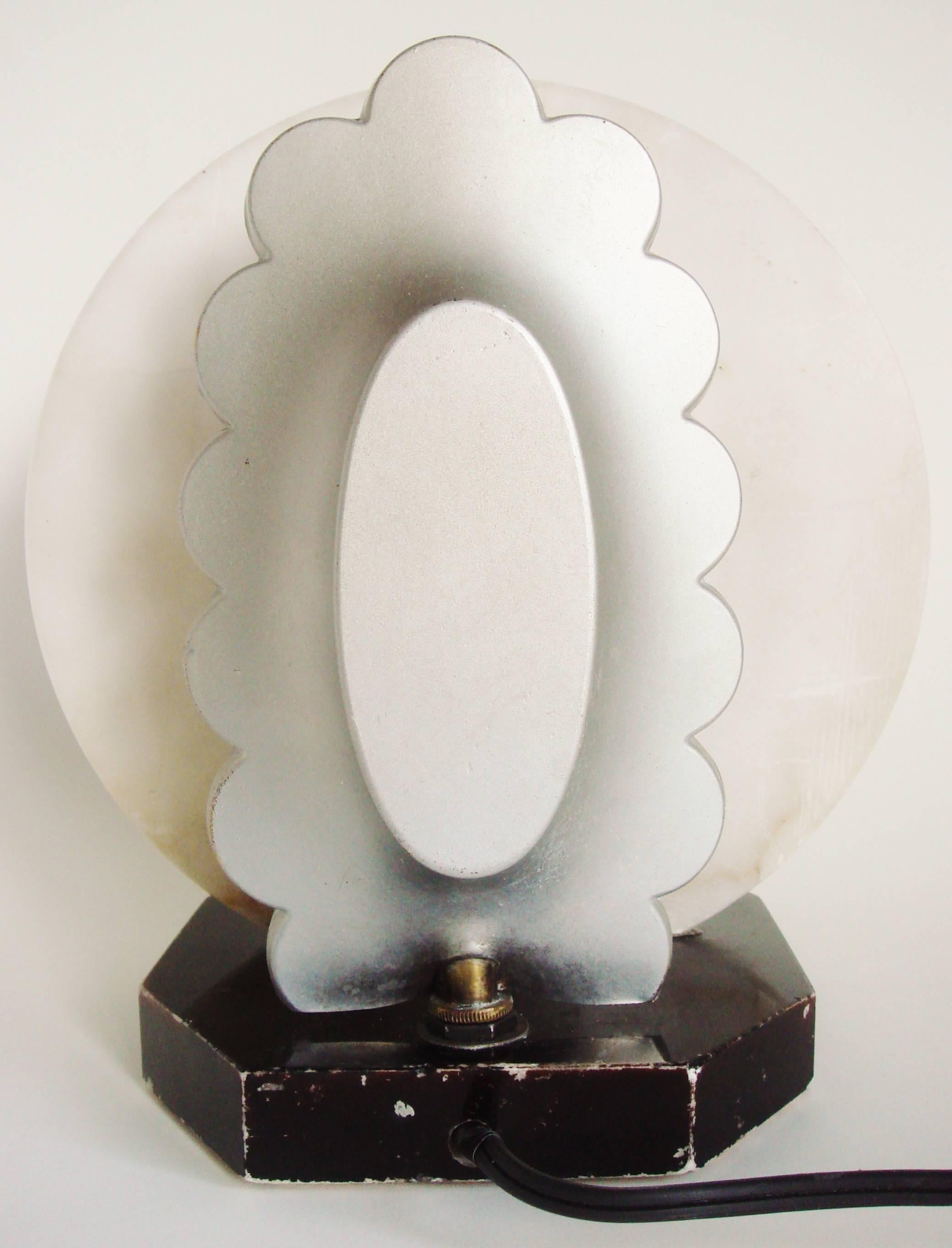 French Art Deco Gerdago Cold Painted Figural Accent Lamp with Alabaster Shade 2