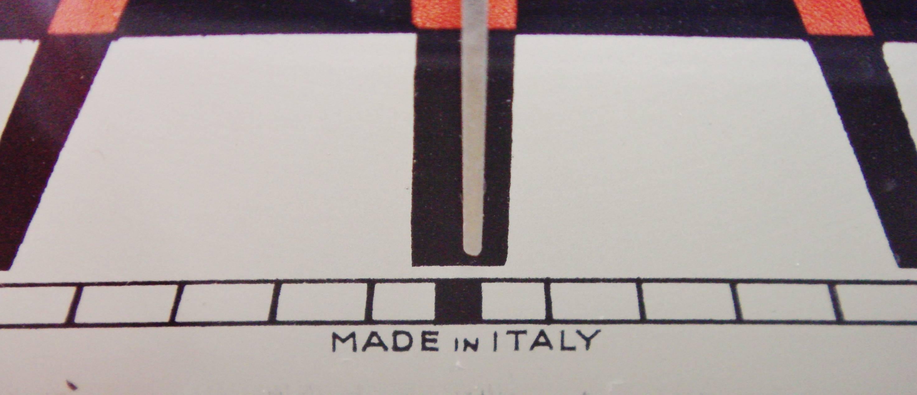 Italian Art Deco Chrome Mechanical Alarm Clock with Red & Black Geometric Detail In Good Condition In Port Hope, ON