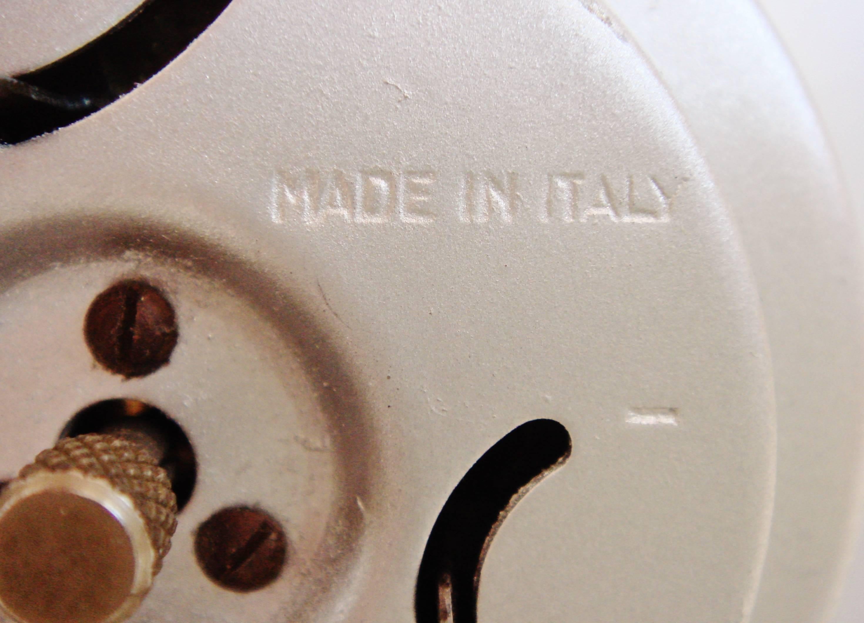 Italian Art Deco Chrome Mechanical Alarm Clock with Red & Black Geometric Detail 1