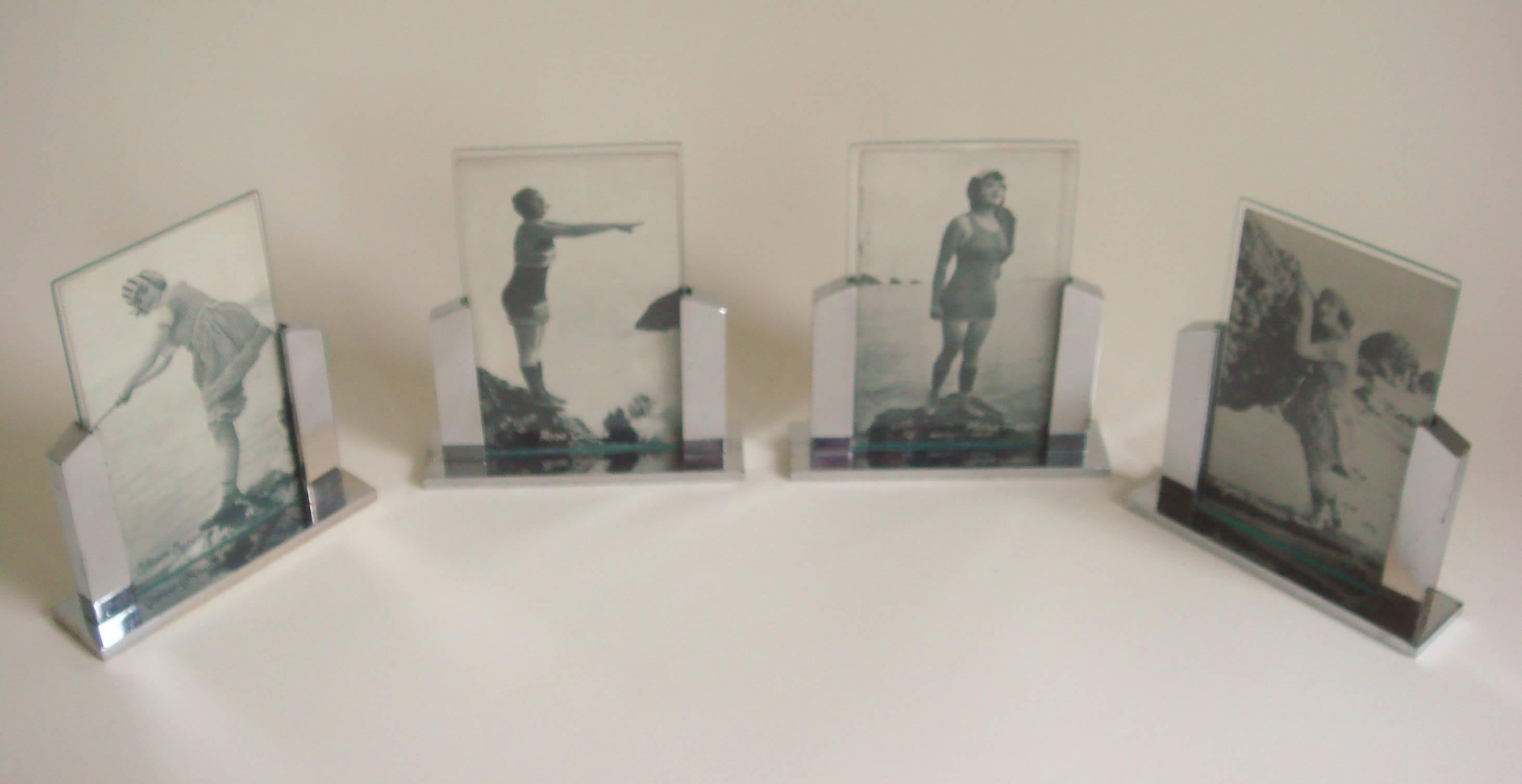 Set of Four English Art Deco Chromed Steel Outsider Art Photo Frames 3