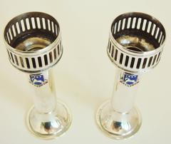 Pair of English Art Deco Souvenir British Empire Exhibition 1925 EPNS Bud Vases