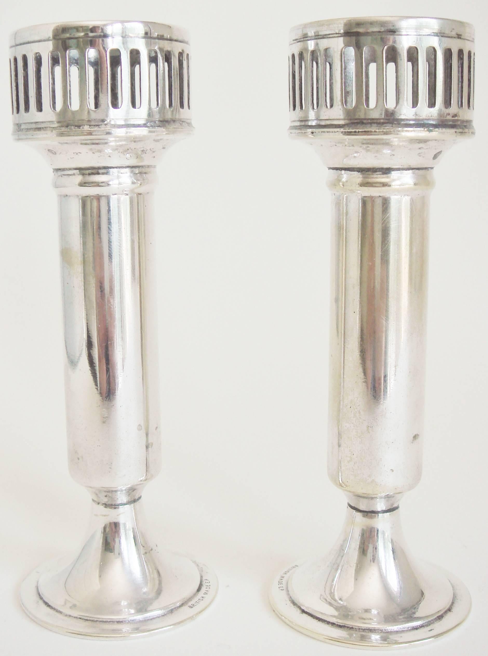 Silver Pair of English Art Deco Souvenir British Empire Exhibition 1925 EPNS Bud Vases For Sale