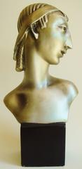 Pair of American Hollywood Regency Metallic Finished Plaster Male & Female Busts