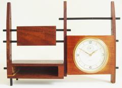 Italian Mid-Century Teak, Rosewood and Black Metal Veglia Mechanical Alarm Clock