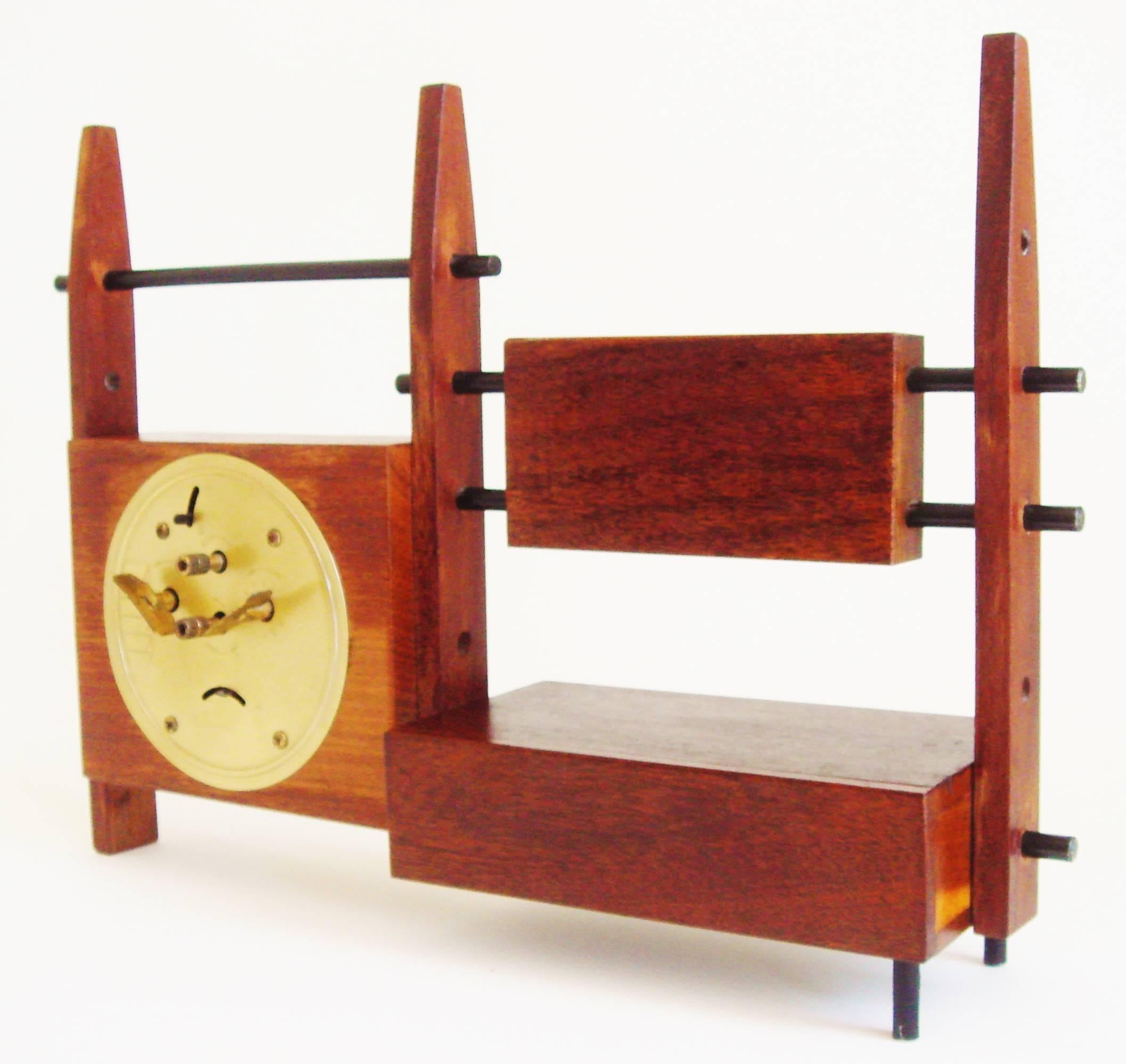 Mid-Century Modern Italian Mid-Century Teak, Rosewood and Black Metal Veglia Mechanical Alarm Clock For Sale