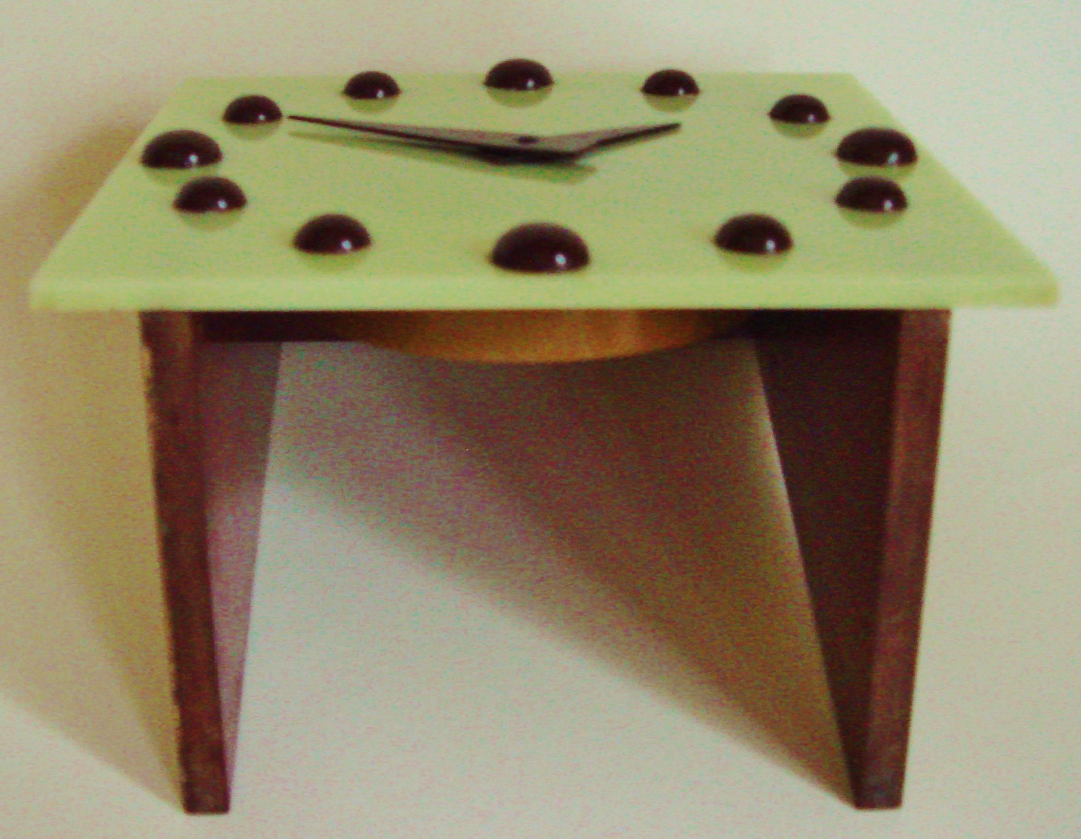 Molded English Art Deco Pistachio Lucite and Brown Bakelite Electric Table/Desk Clock