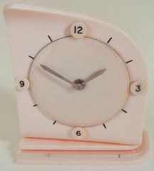 Eccentric Scottish Art Deco Asymmetrical Peach and Clear Lucite Glen Table Clock
