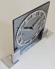 Large French Art Deco Mantle Clock in Chrome, Aluminium & Gray Mirror.