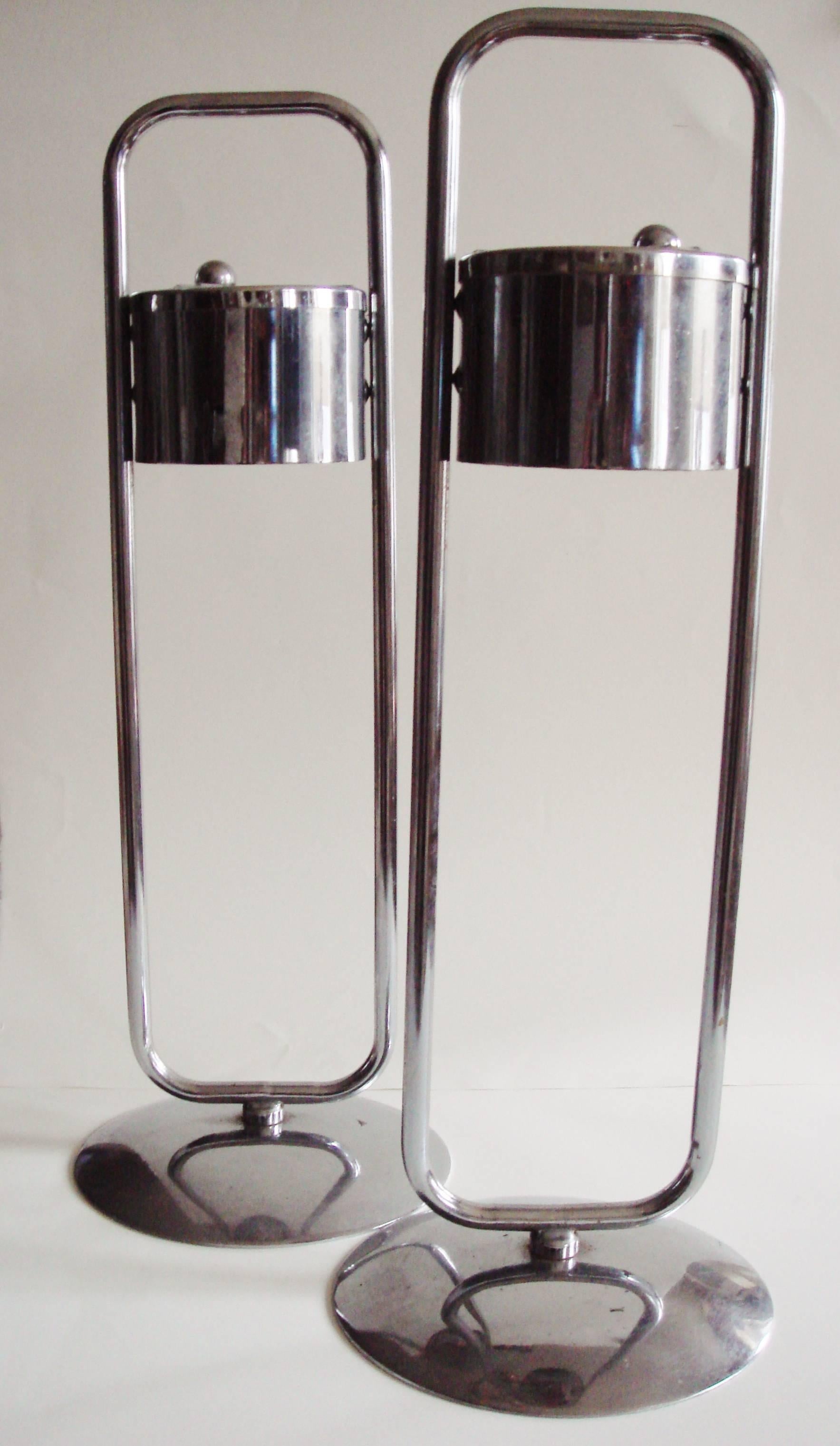 Pair of American Art Deco Chrome Theatre Lobby Standing Ashtrays by Royalchrome 3