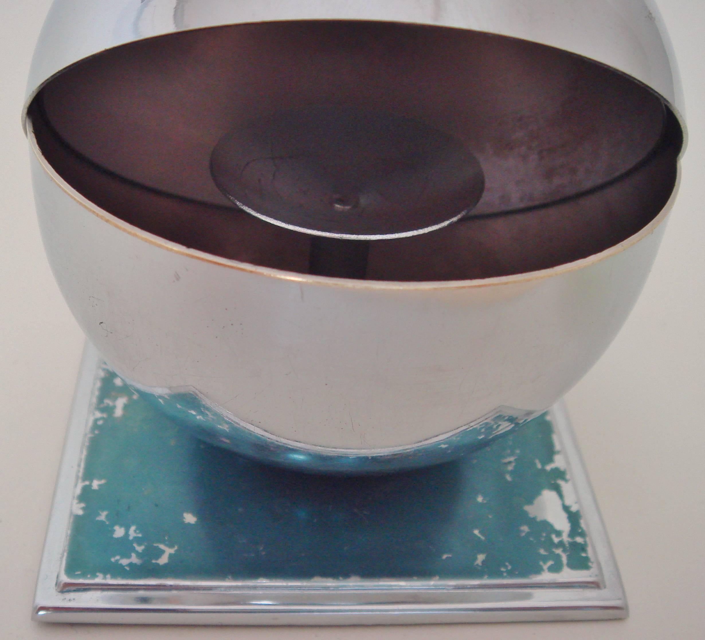 Painted Pair of American Art Deco Chrome Globe Ashtrays by Walter Von Nessen for Chase