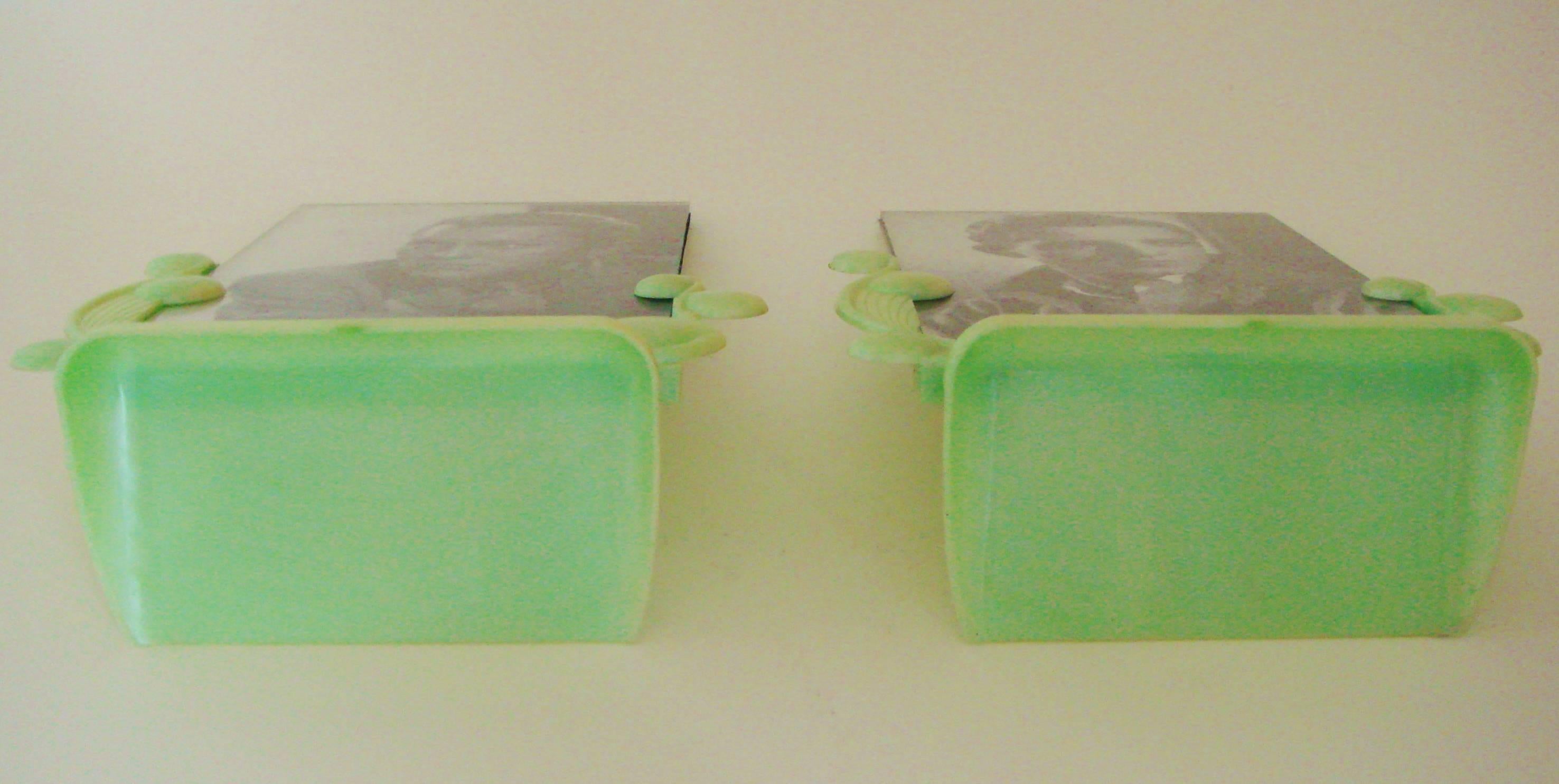 Pair of English Art Deco Marbled Pale Green Lucite Photo Frames For Sale 1