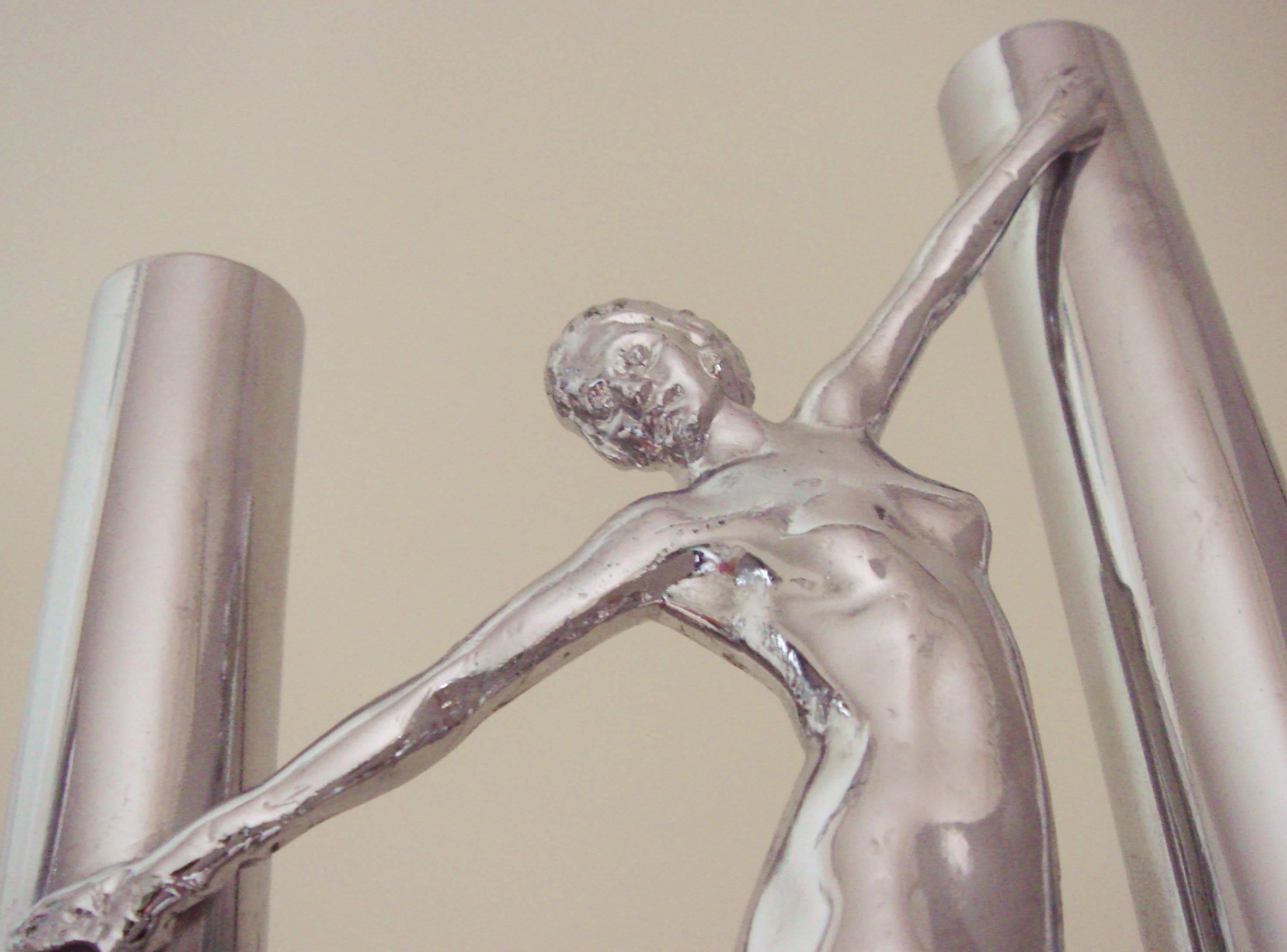 Mid-20th Century Pair of American Art Deco Chrome Female Nude Figural Twin Bud Vases