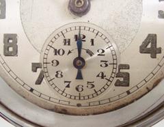 Petite French Art Deco Chrome and Peach Glass Mechanical Alarm Clock