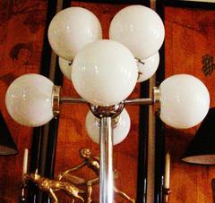 Monumental American Space Age Chrome Eight-Branch Table Lamp with Glass Globes