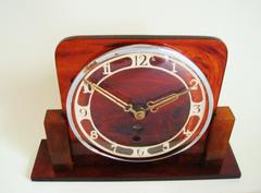 German Art Deco Tortoiseshell Bakelite and Lucite Mechanical Mantel Clock