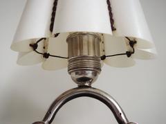 Petite French Art Deco Chrome & Marble Accent Lamp with Gimped Fiber Glass Shade