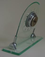 Stunning German Art Deco Chrome with Etched & Beveled Glass Junghans Desk Clock