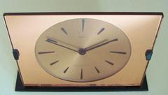 English Mid-Century Peach Mirror, Lucite and Enamel Mechanical Clock by Smiths