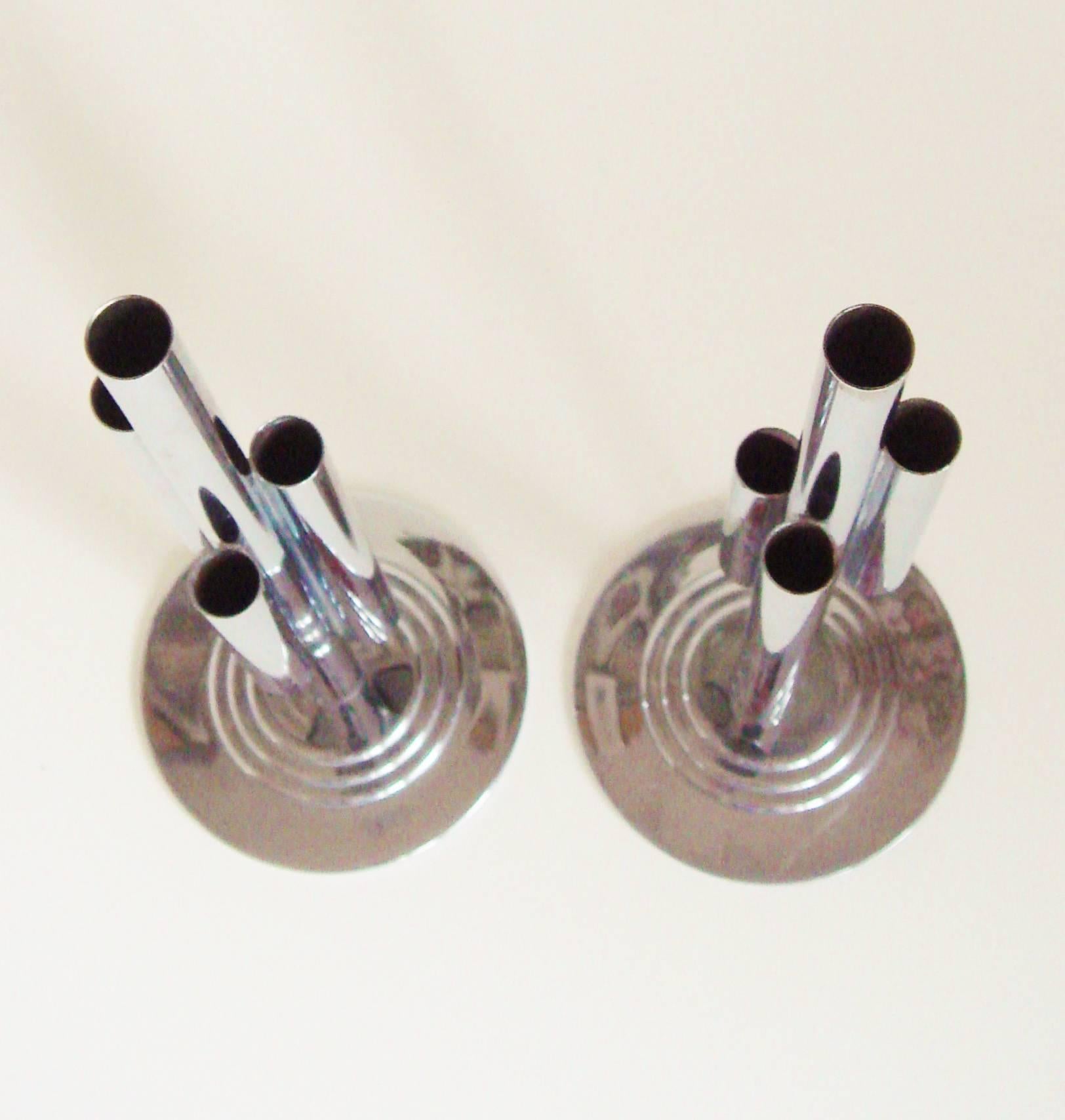 Plated Pair of American Art Deco Chrome Four-Tube Budholders by Gerth & Gerth for Chase For Sale