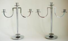 Pair of American Art Deco Chrome Diana Candleholders by Harry Laylon for Chase