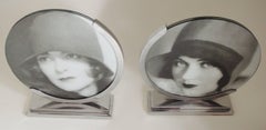 Pair of Large English Art Deco Chrome Reversible Free Standing Photo Frames