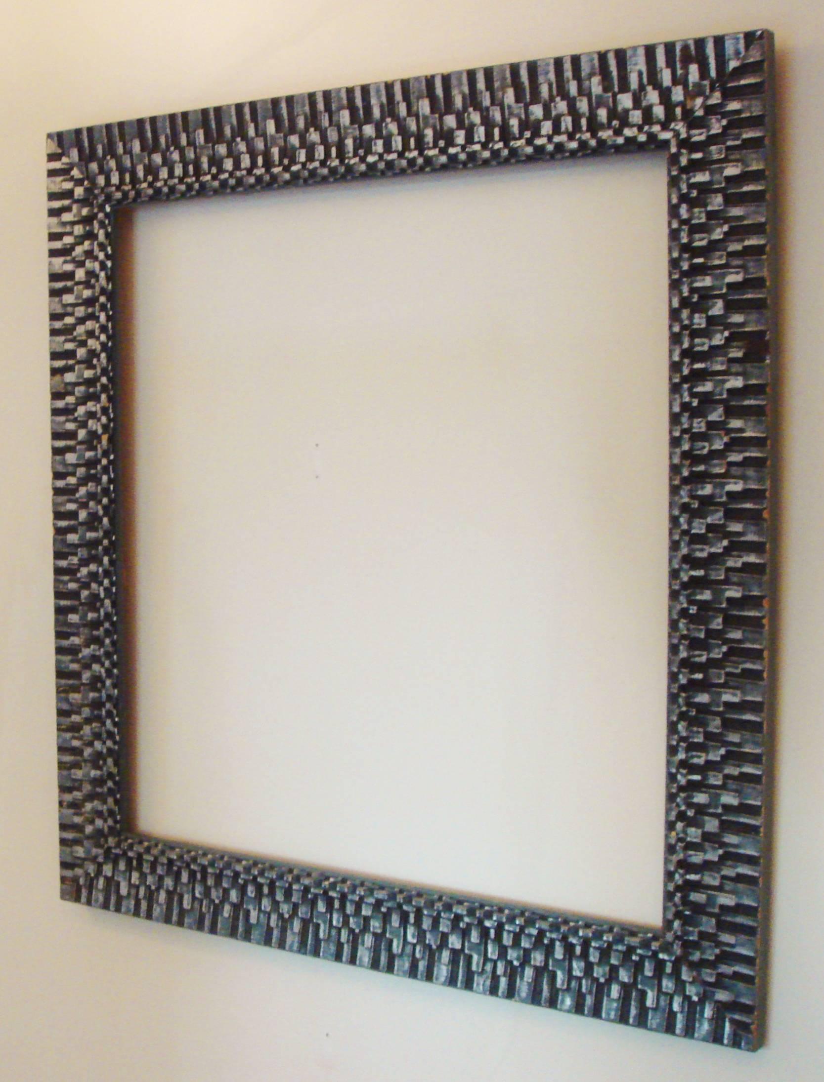 Mid-20th Century Large American Brutalist Silver Gilded Gesso and Carved Wood Picture Frame