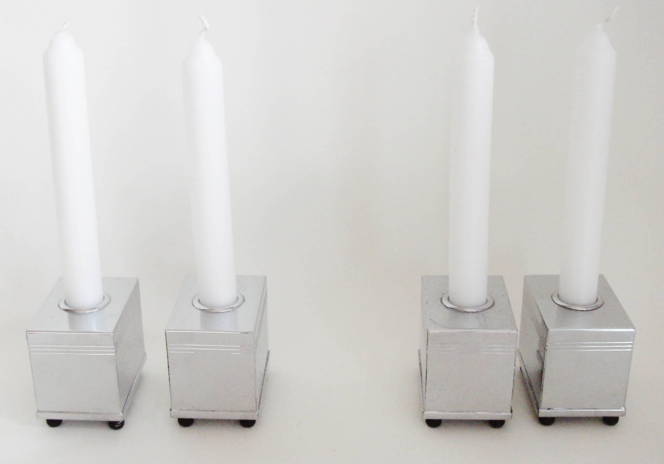 Four Rare American Art Deco Chrome Chase Architex Candlesticks by Lurelle Guild For Sale 3