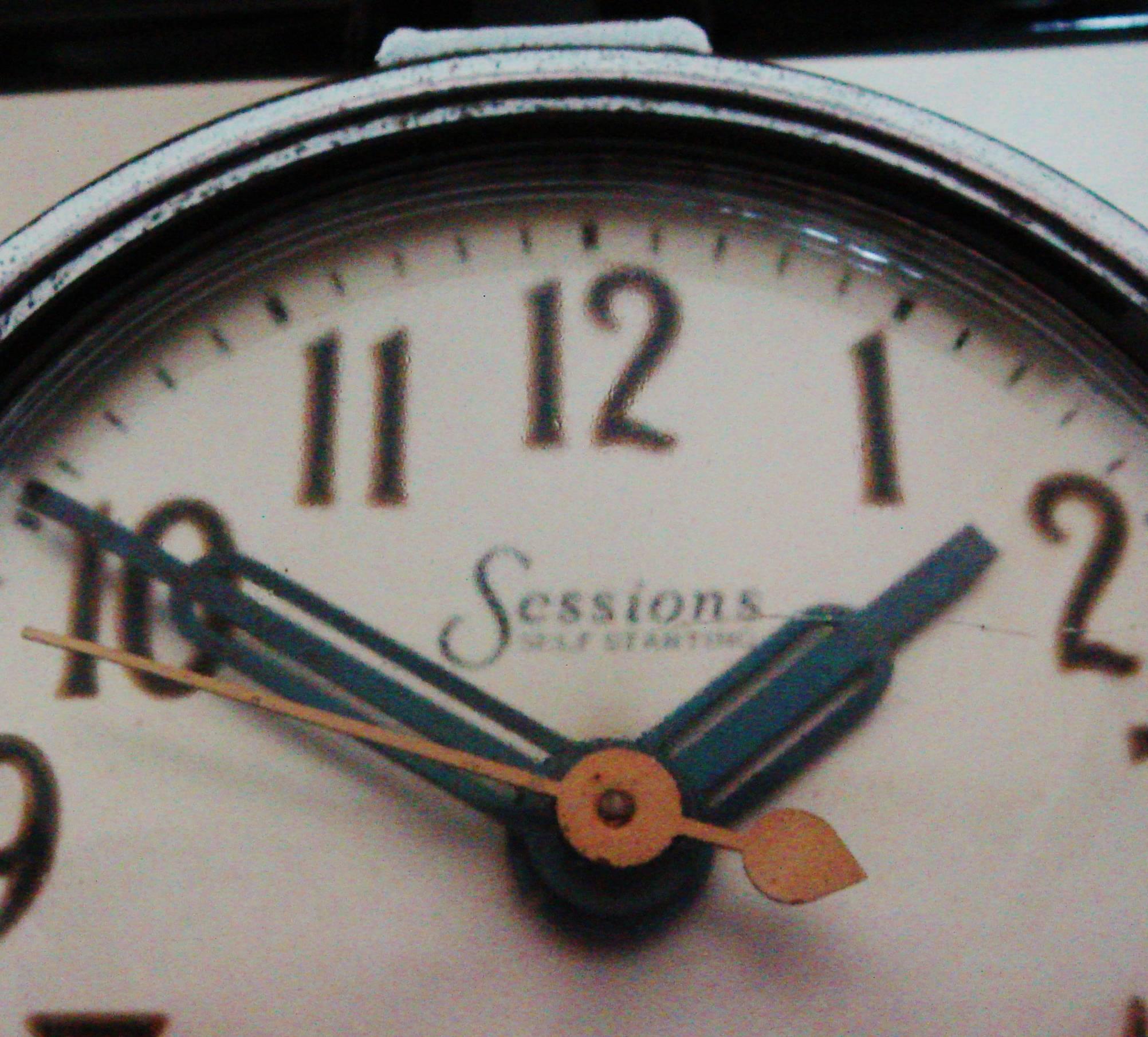 Brass American Art Deco Chrome & Black Markel Desk Lamp & Sessions Clock Combination