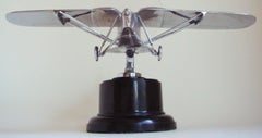 Large English Art Deco Chrome Amy Johnson DH Puss Moth Hood Ornament/Mascot