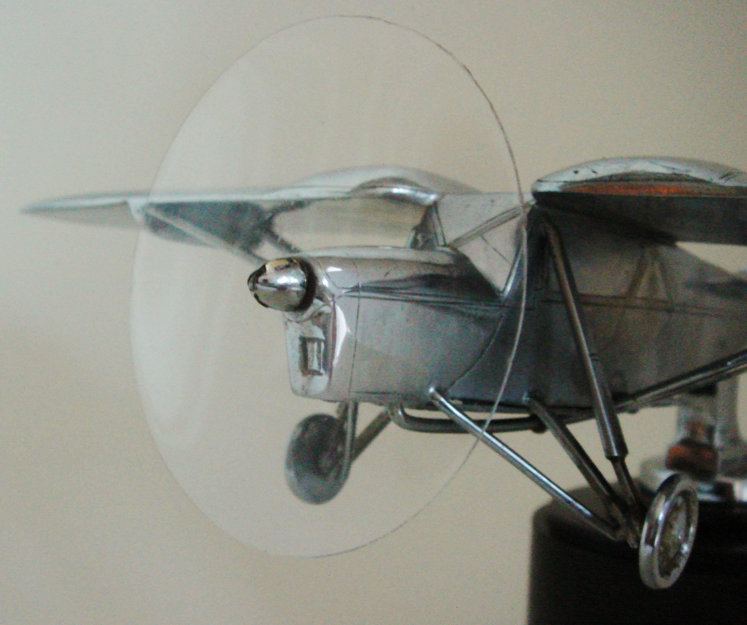 Large English Art Deco Chrome Amy Johnson DH Puss Moth Hood Ornament/Mascot In Excellent Condition In Port Hope, ON