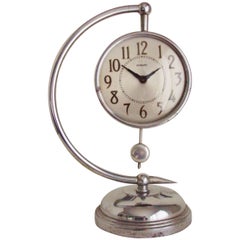 American Art Deco Chrome Electric Howard Mfg. Co. Demilune Mantel Clock