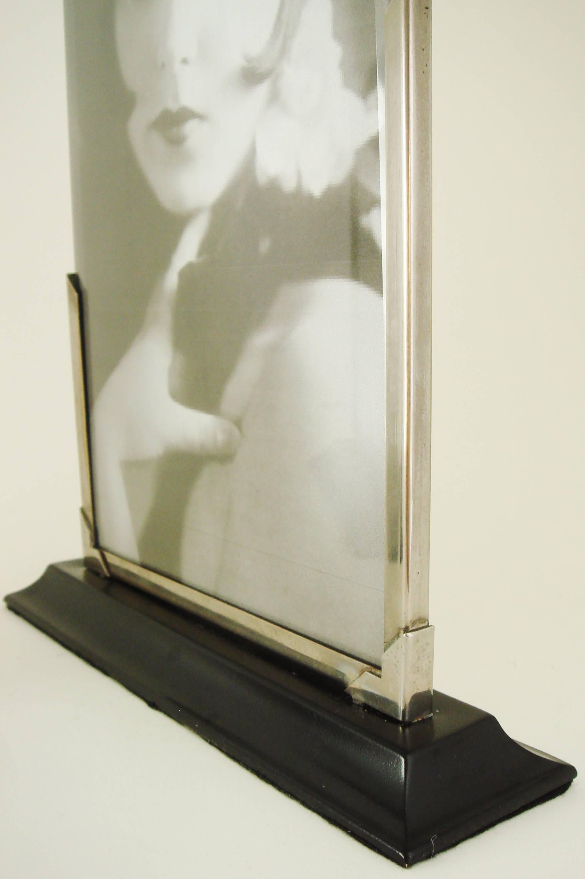 Plated Pair of English Art Deco Chrome & Bevelled Glass Asymmetrical Bookmatched Frames For Sale