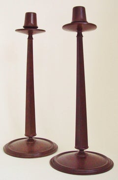 Pair of English Marbled Brown Bakelite Candlesticks by Charles Renee Mackintosh