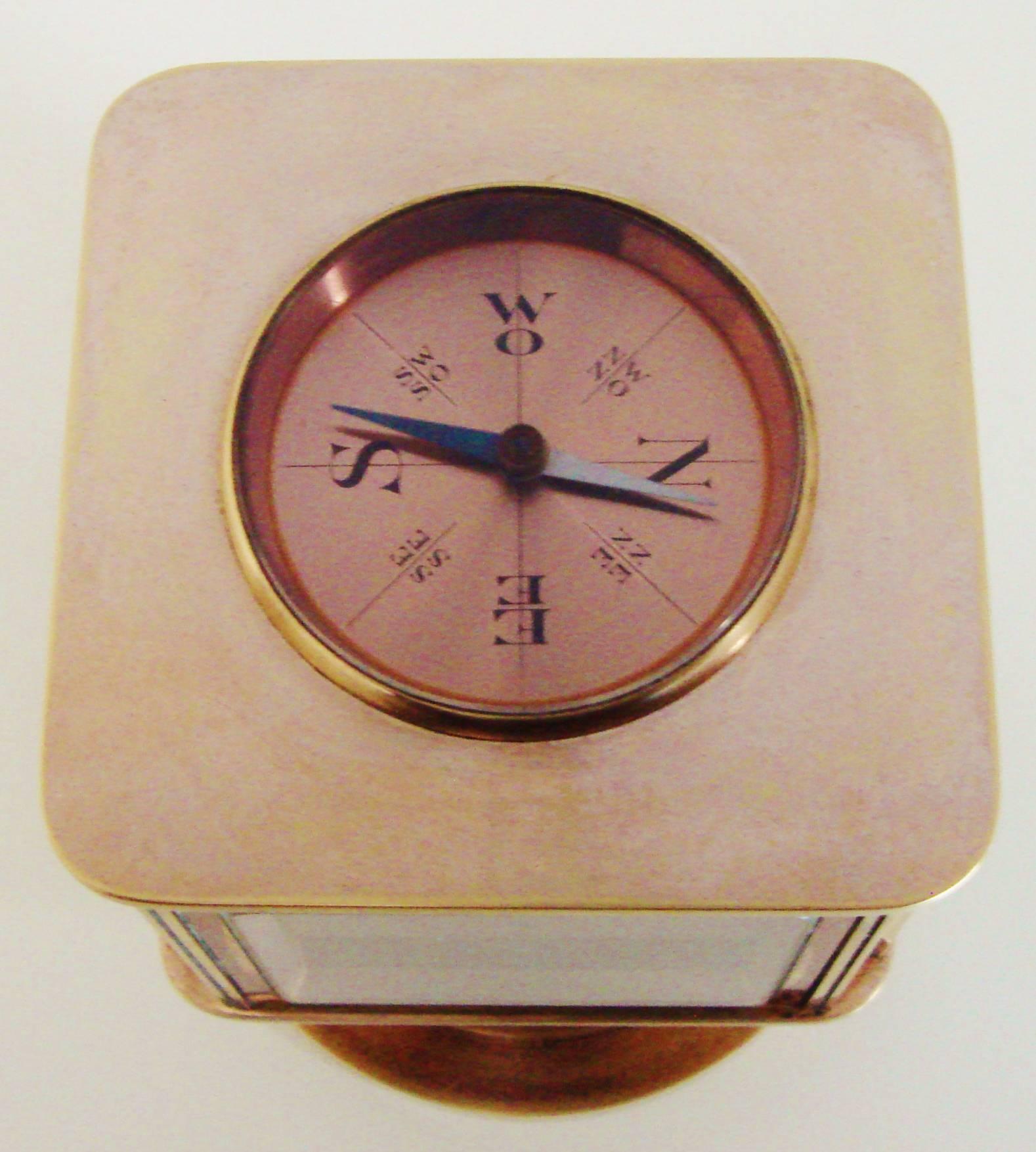 Rare Swiss Art Deco Rose Gilded Brass Angelus Meteo Desk Clock/Weather Station In Good Condition In Port Hope, ON